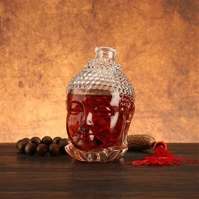 Bottiglia di vino in vetro con-testa di Buddha-di fascia alta